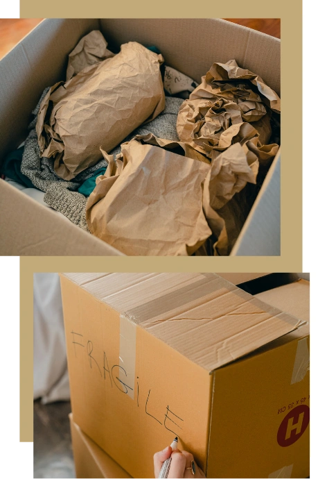 Cartons de déménagement dans un intérieur de maison.