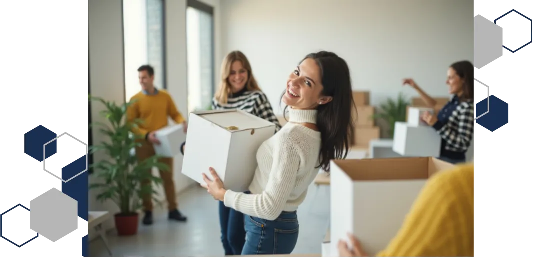 Équipe de personnes emballant des cartons pour un déménagement.